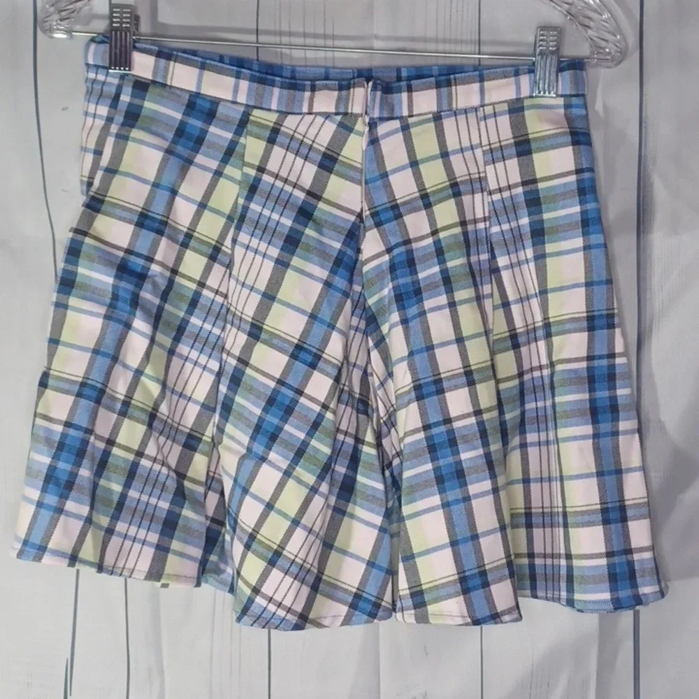 SO Plaid Y2K Preppy Coquette blue and white mini pleated skater skirt - Picture 2 of 5
